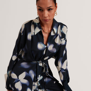 OHRLA: Printed Tie Detail Long Sleeve Shirt