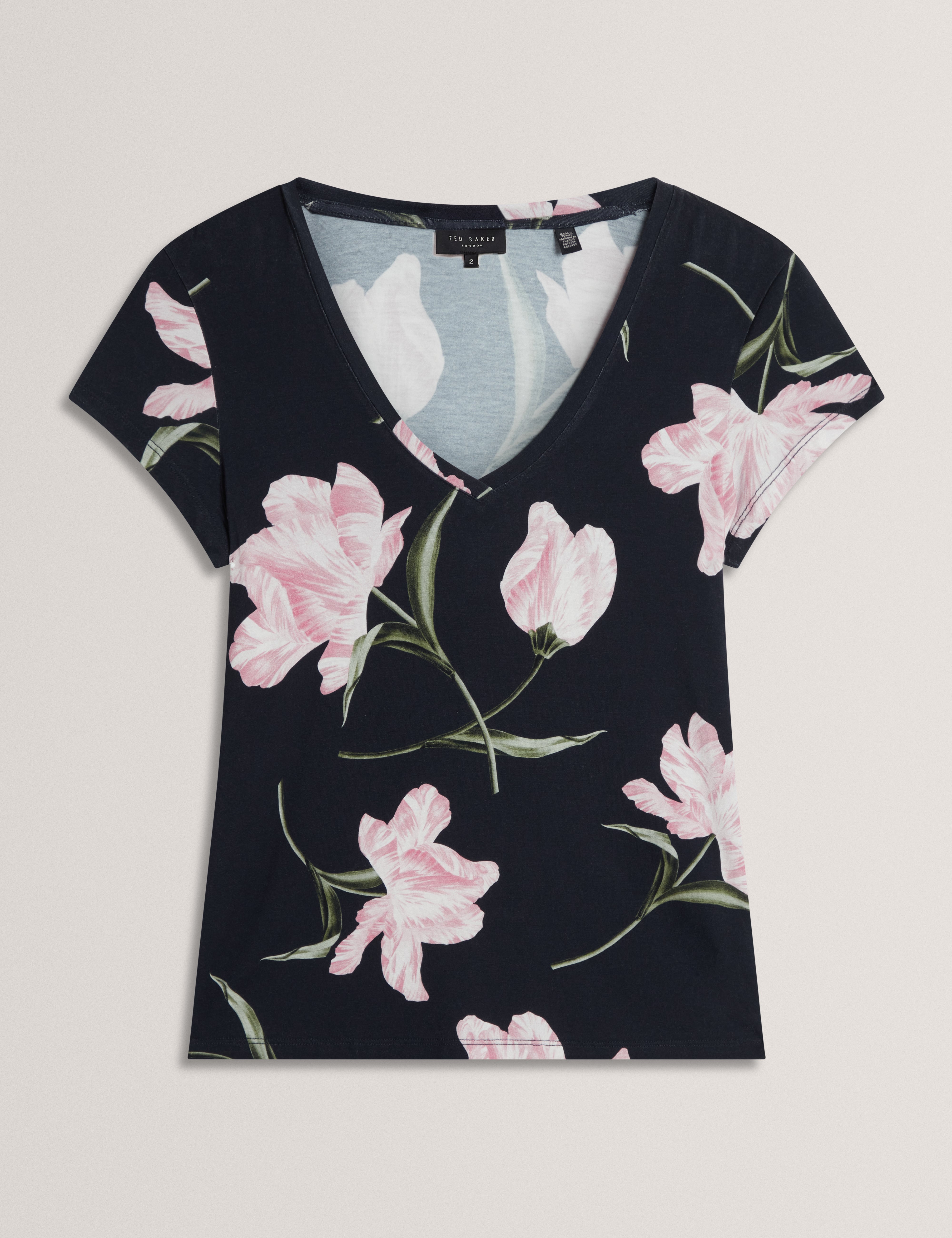VAIILEY: Printed V Neck Fitted Tee