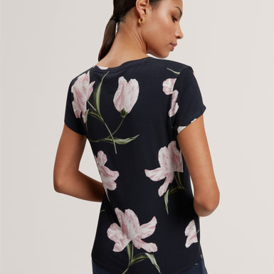 VAIILEY: Printed V Neck Fitted Tee