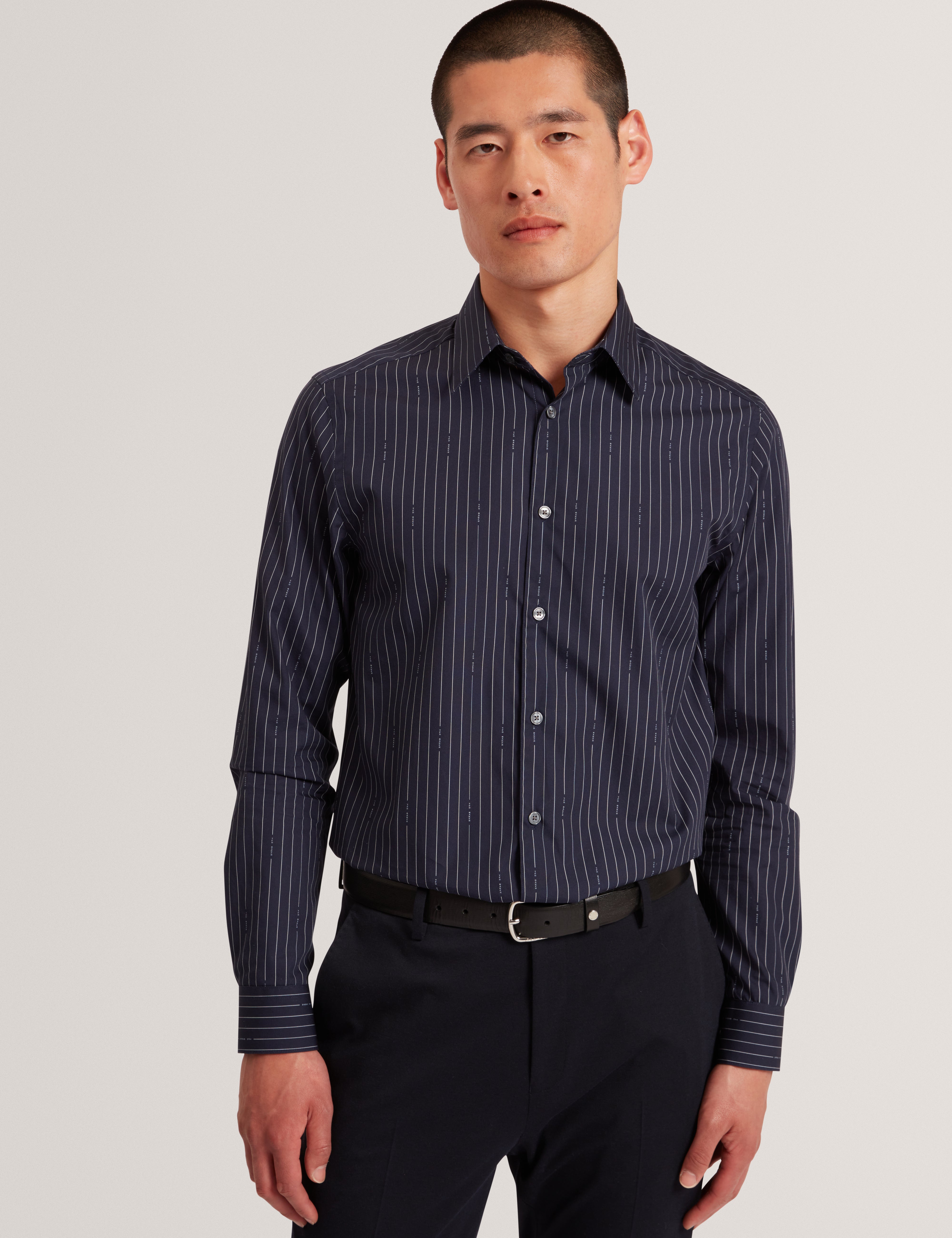 HANGENT: LS Regular Fit Branded Stripe Print Shirt