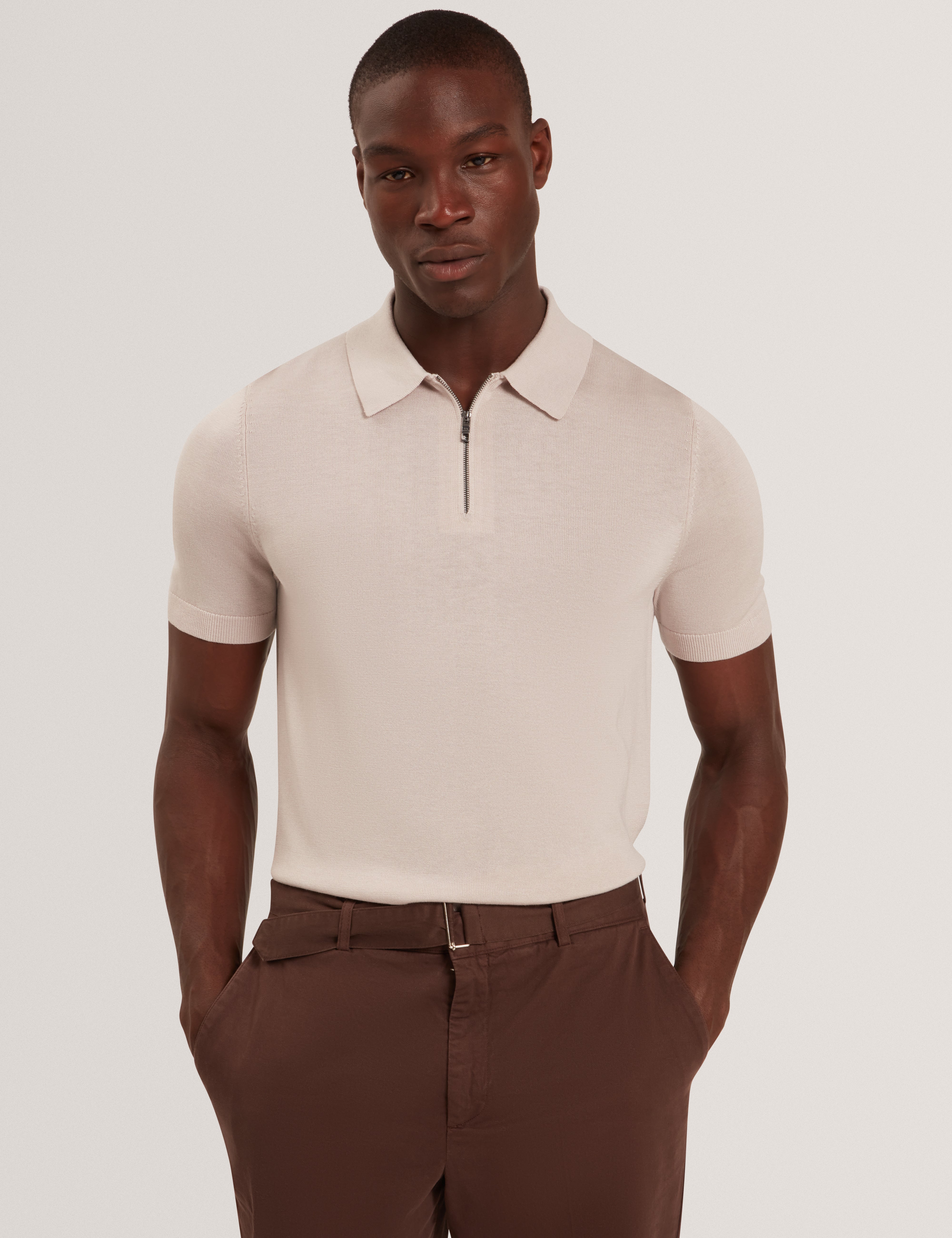 GIVRANS: Silk Blend Zip Polo