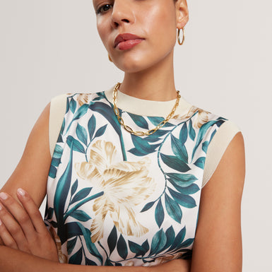 AYLLI: Printed Woven Front Sleeveless Top