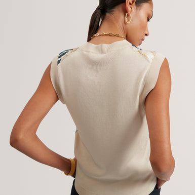 AYLLI: Printed Woven Front Sleeveless Top