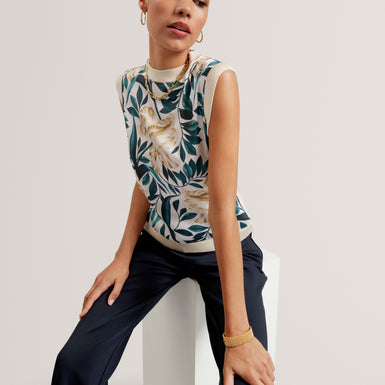 AYLLI: Printed Woven Front Sleeveless Top