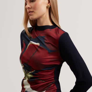 MAWIE: Printed Draped Front Knitted Top