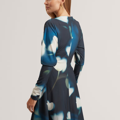 TAIRIEE: Printed Jersey Wrap Mini Dress