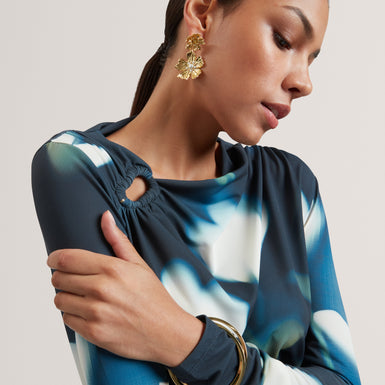 TURALA: Ruched Top With Metal Detail