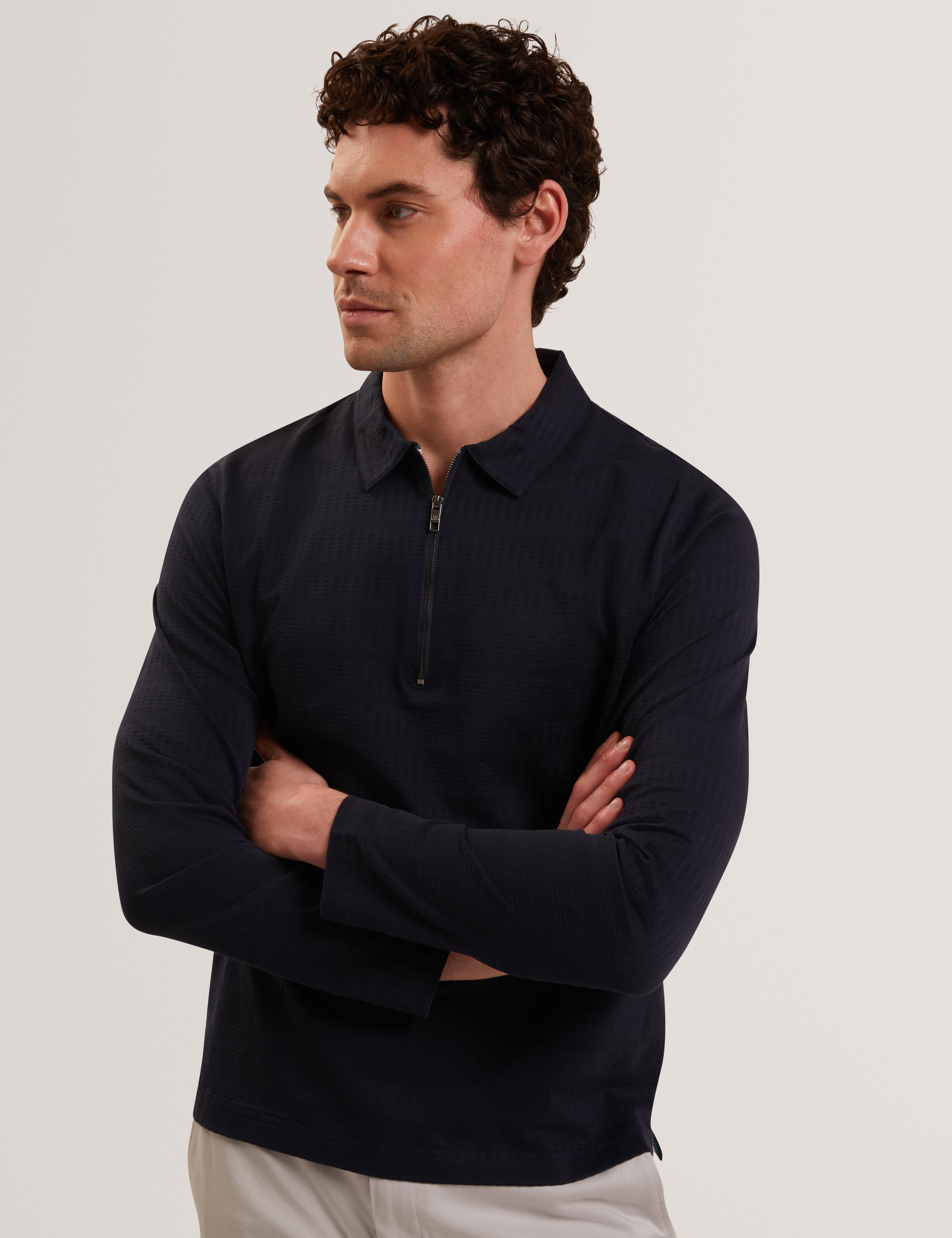 WYTHER: Ls Mixed Texture Stripe Half Zip
