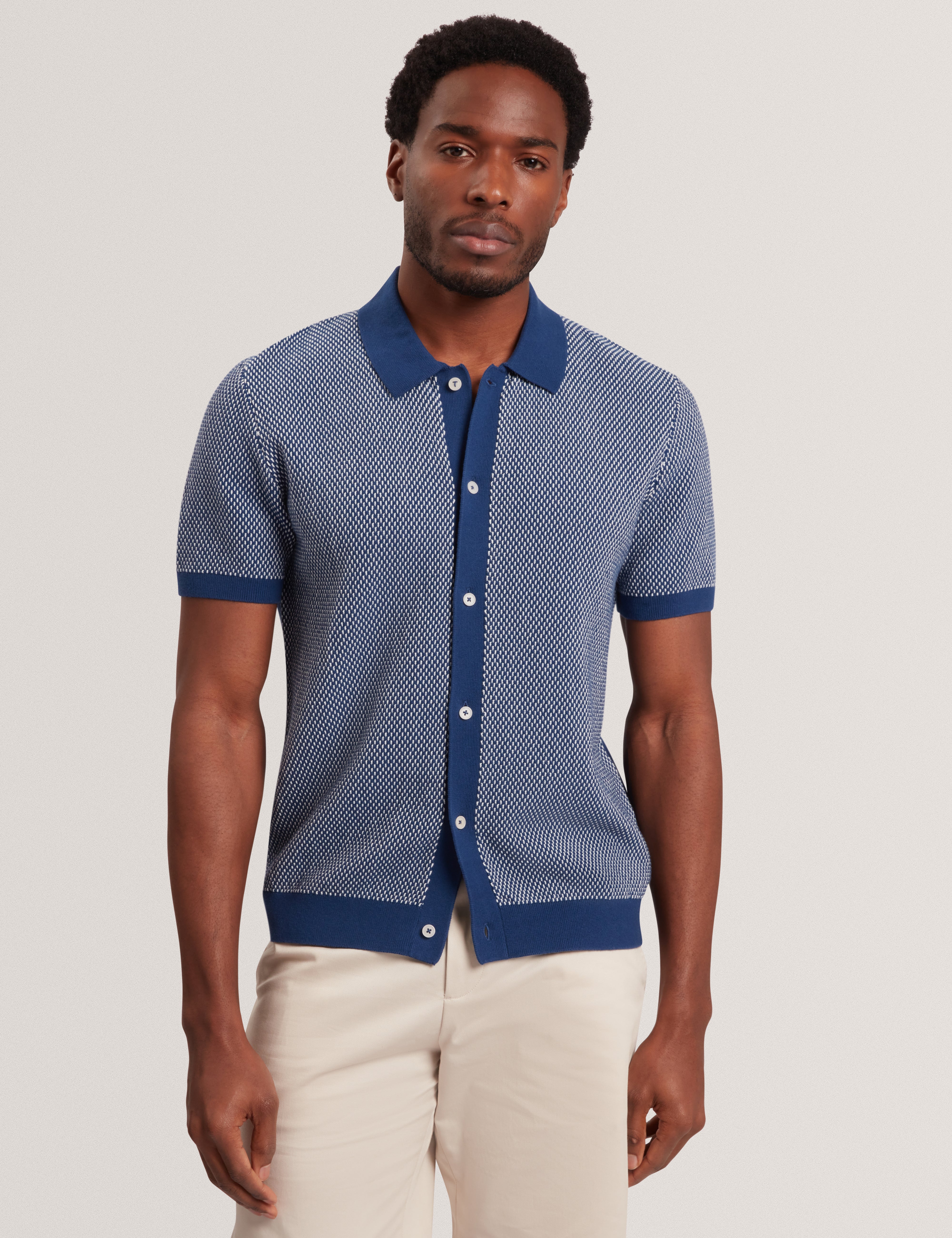 NOLIVA: Ss Small Stitch Button Through Polo
