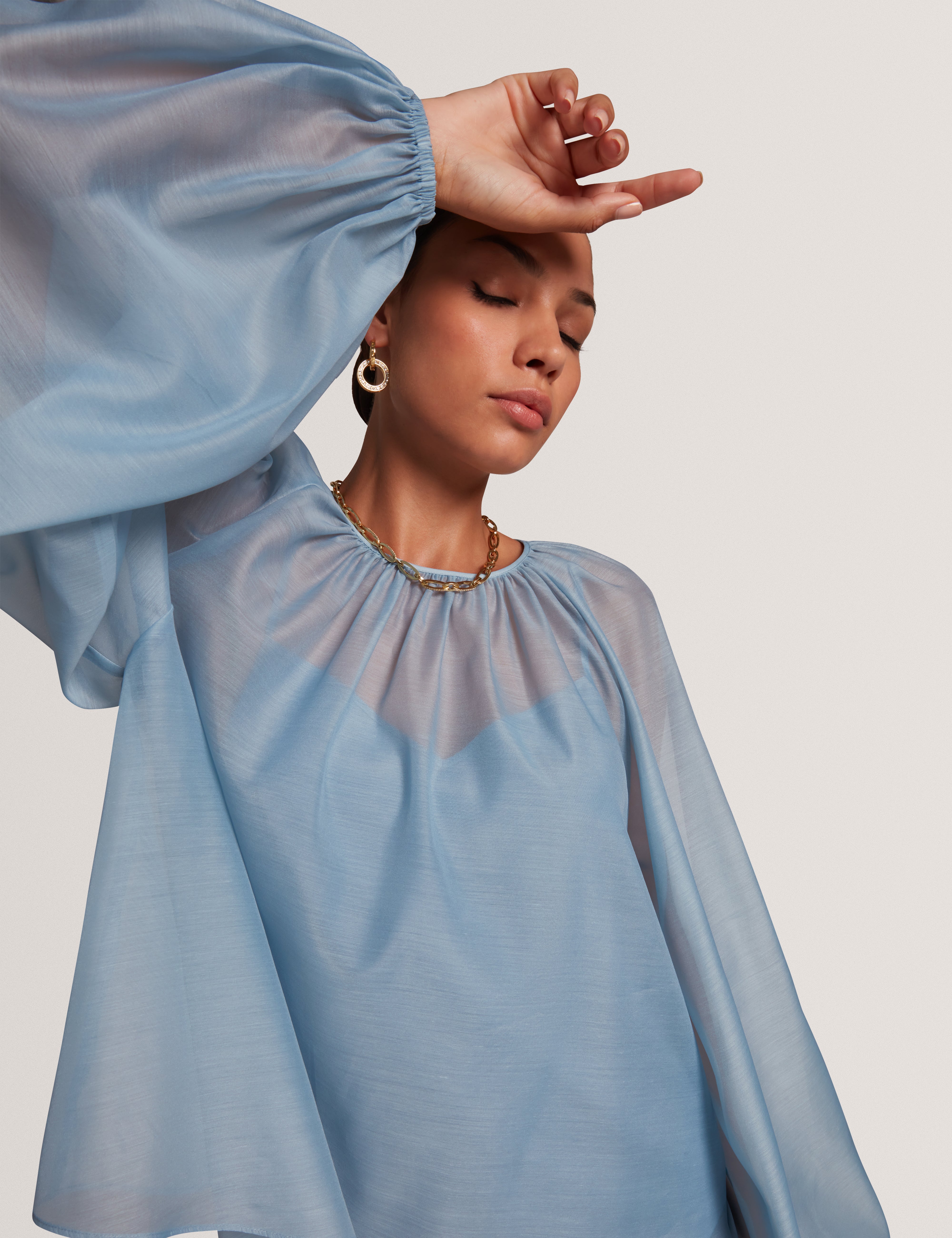 Women's EELANA-Organza Puff Sleeve Blouse