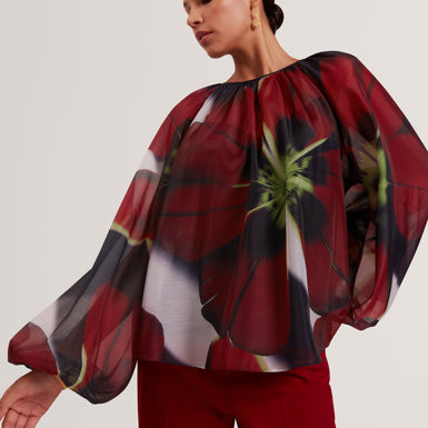 ELAIA: Printed Organza Puff Sleeve Blouse