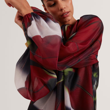 ELAIA: Printed Organza Puff Sleeve Blouse