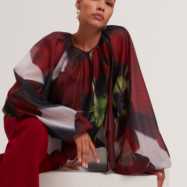ELAIA: Printed Organza Puff Sleeve Blouse