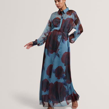 Women's MARRNIE-Printed Bib Detail Maxi Shirt Dress