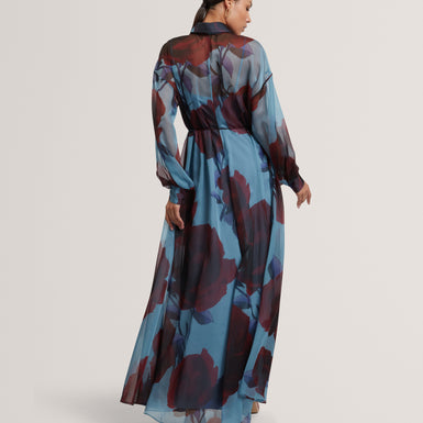 Women's MARRNIE-Printed Bib Detail Maxi Shirt Dress
