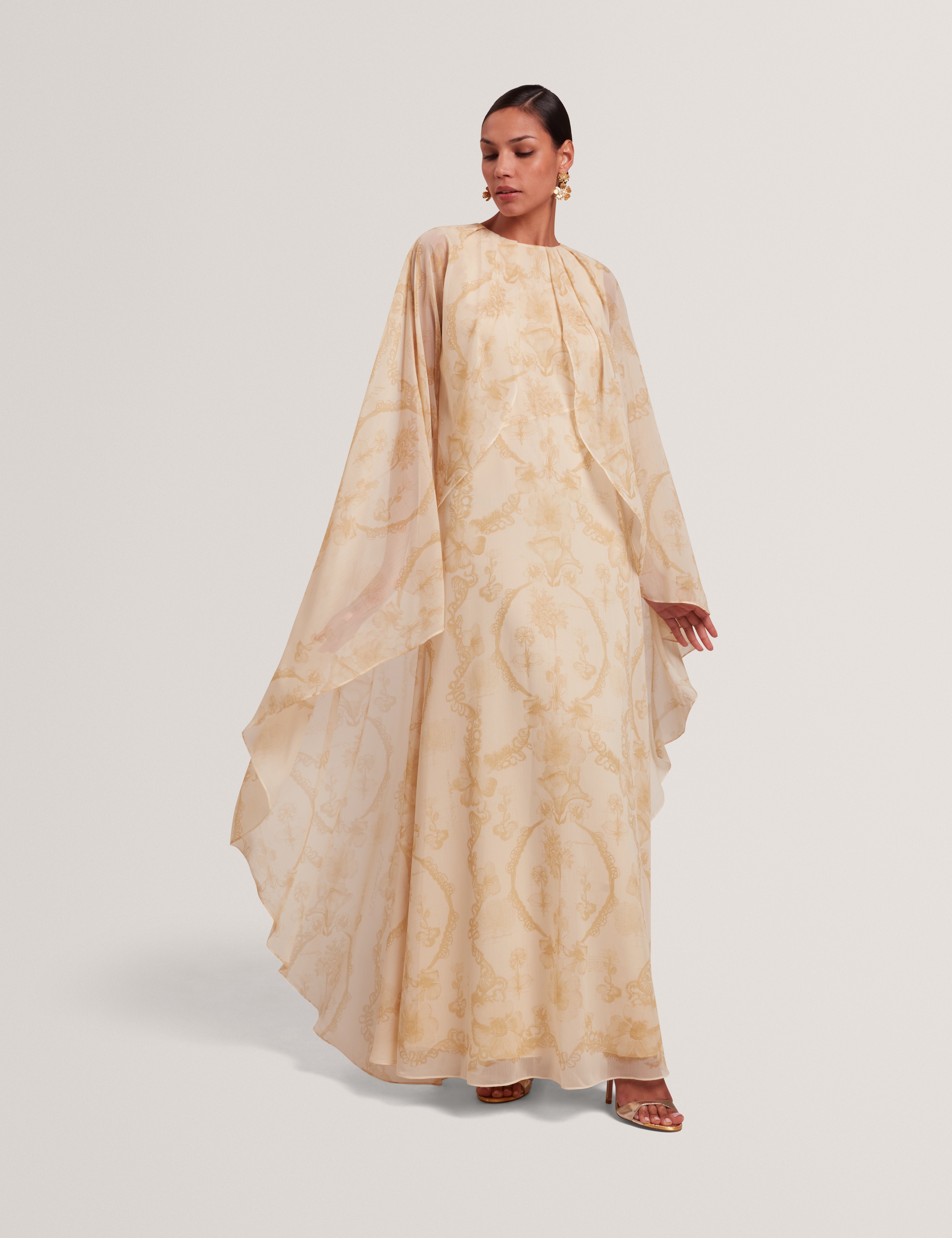 NIEVA: Waterfall Cape Detail Maxi Dress