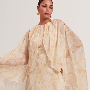 NIEVA: Waterfall Cape Detail Maxi Dress