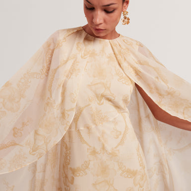 NIEVA: Waterfall Cape Detail Maxi Dress