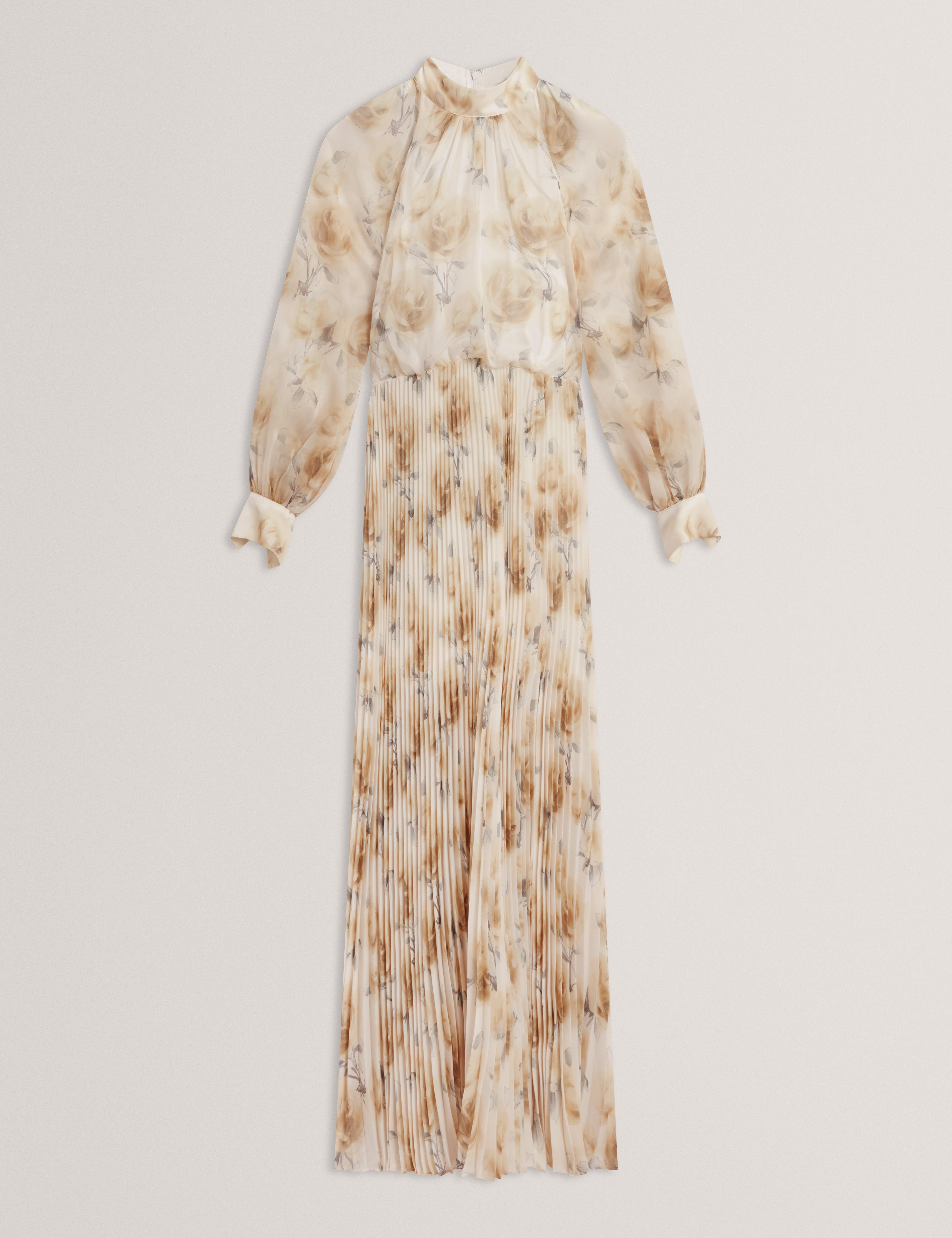 PATSIE: Tie Detail Long Sleeve Floral Maxi Dress