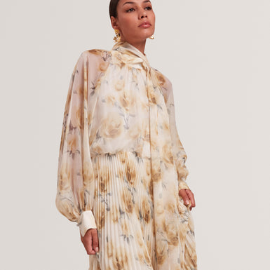 PATSIE: Tie Detail Long Sleeve Floral Maxi Dress