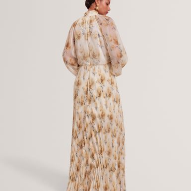 PATSIE: Tie Detail Long Sleeve Floral Maxi Dress