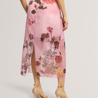 ETHNYA: Printed Organza Overlay Midi Skirt