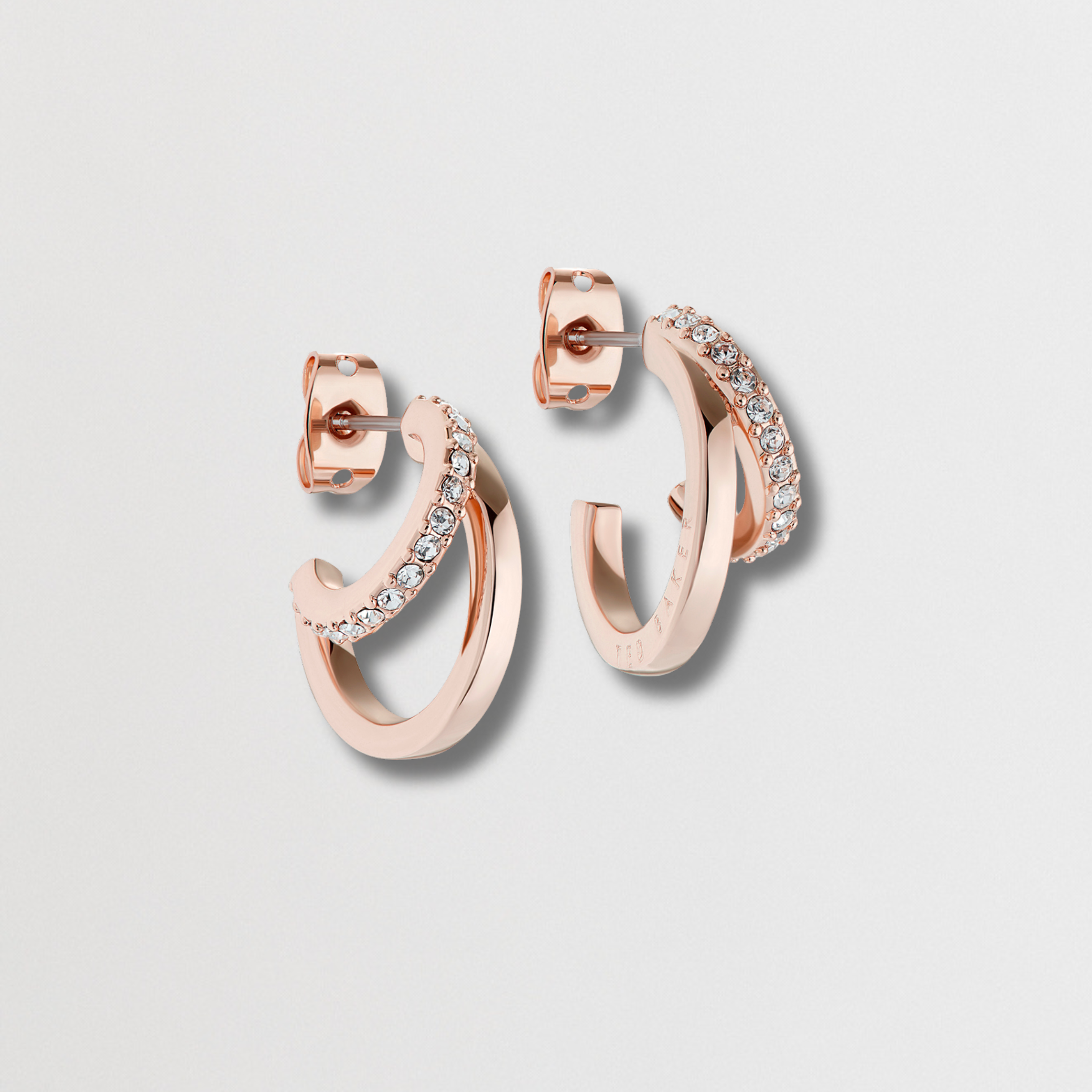 HELIAS: Rosegold Crystal Double Hoop Earrings