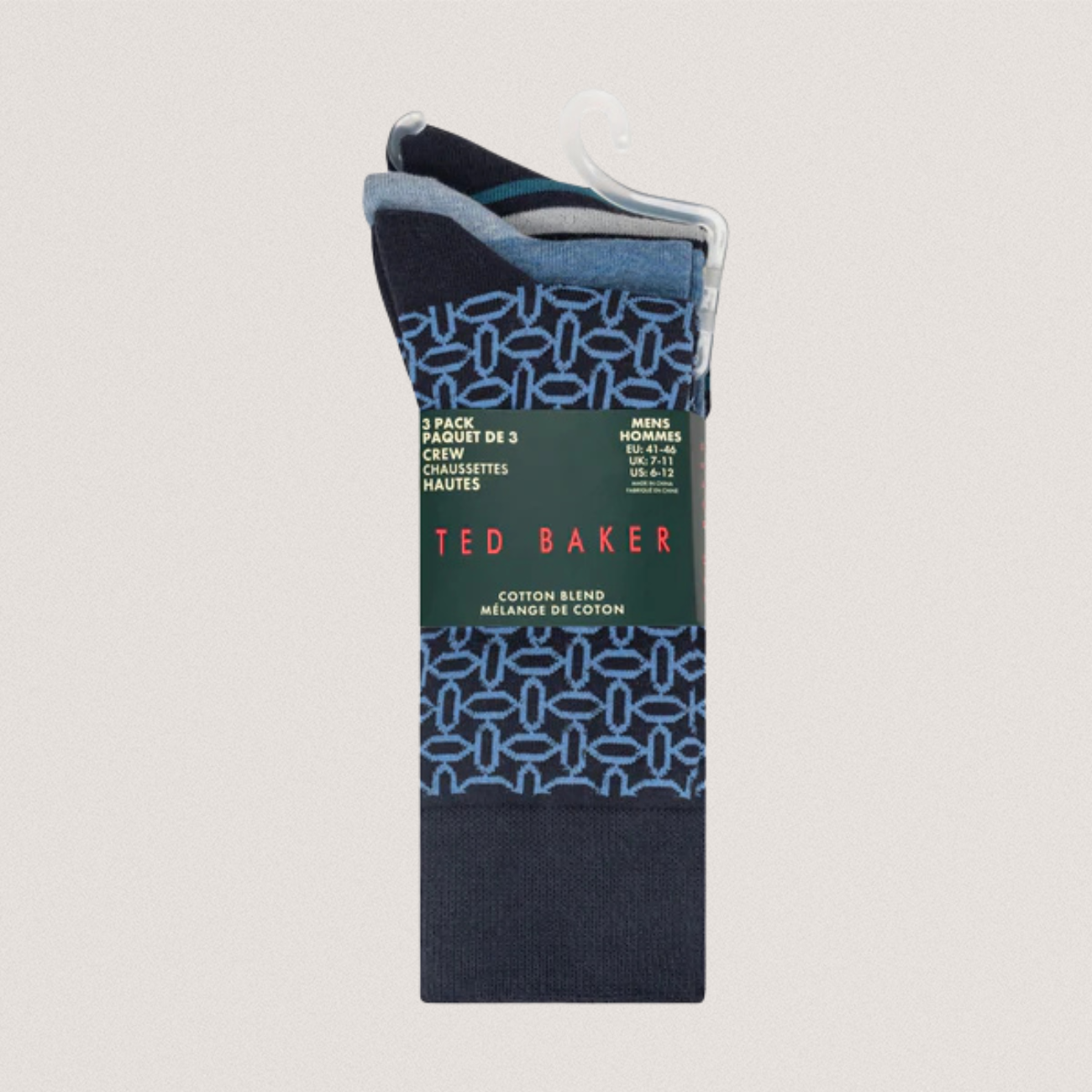 TERRYP: 3 Pack Cotton Crew Sock Blue