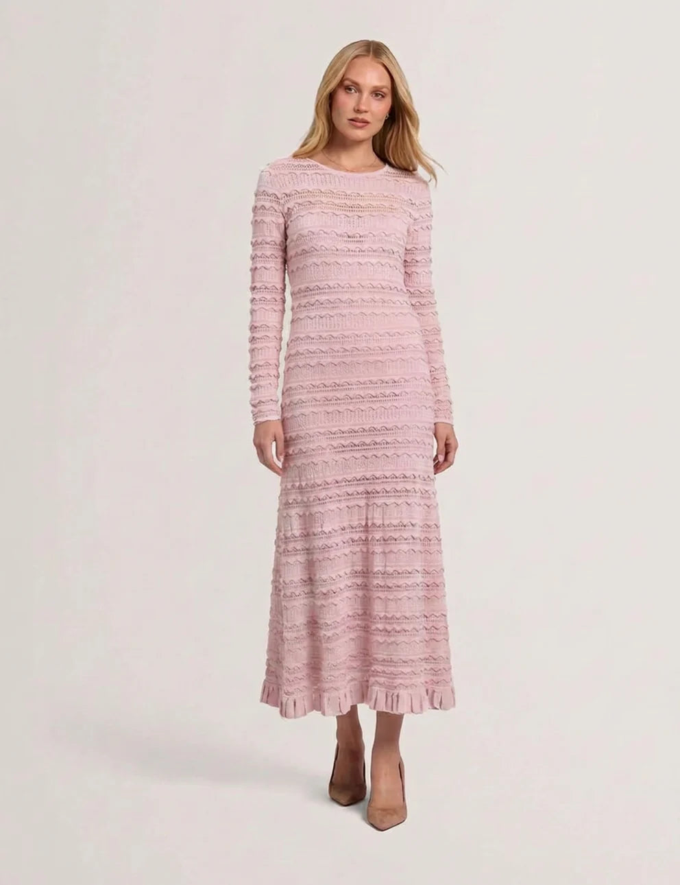 KASEYA: Long Sleeve Knitted Midi Dress