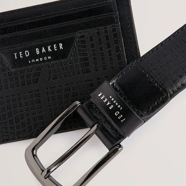 Men's Etwood-Etched Leather Belt & Cardholder Black