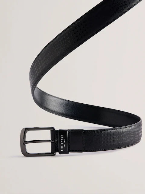Men's Etwood-Etched Leather Belt & Cardholder Black