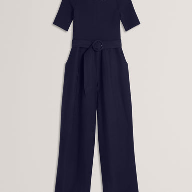 Women's ANGELIY-Bardot Jumpsuit with Knitted Top Navy