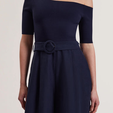 Women's ANGELIY-Bardot Jumpsuit with Knitted Top Navy