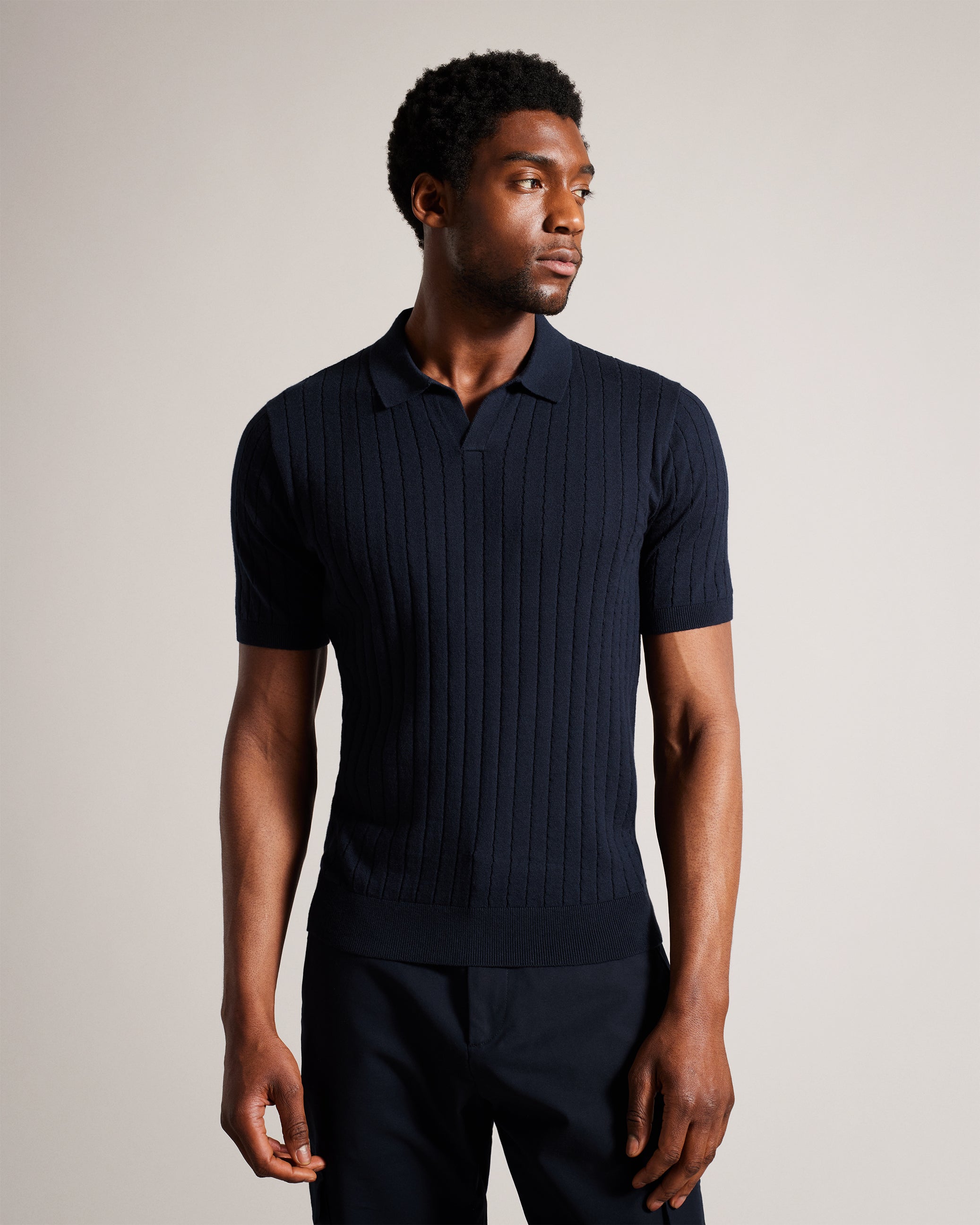Men's Botany-Ss Regular Open Collar Polo Navy