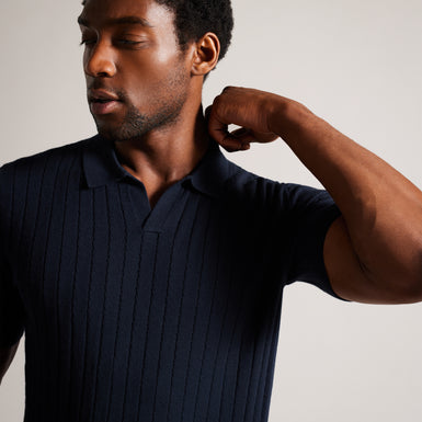 Men's Botany-Ss Regular Open Collar Polo Navy