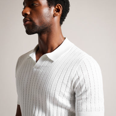 Men's Botany-Ss Regular Open Collar Polo White