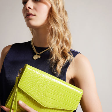 Women's Crocey-Croc Effect Envelope Pouch Lime