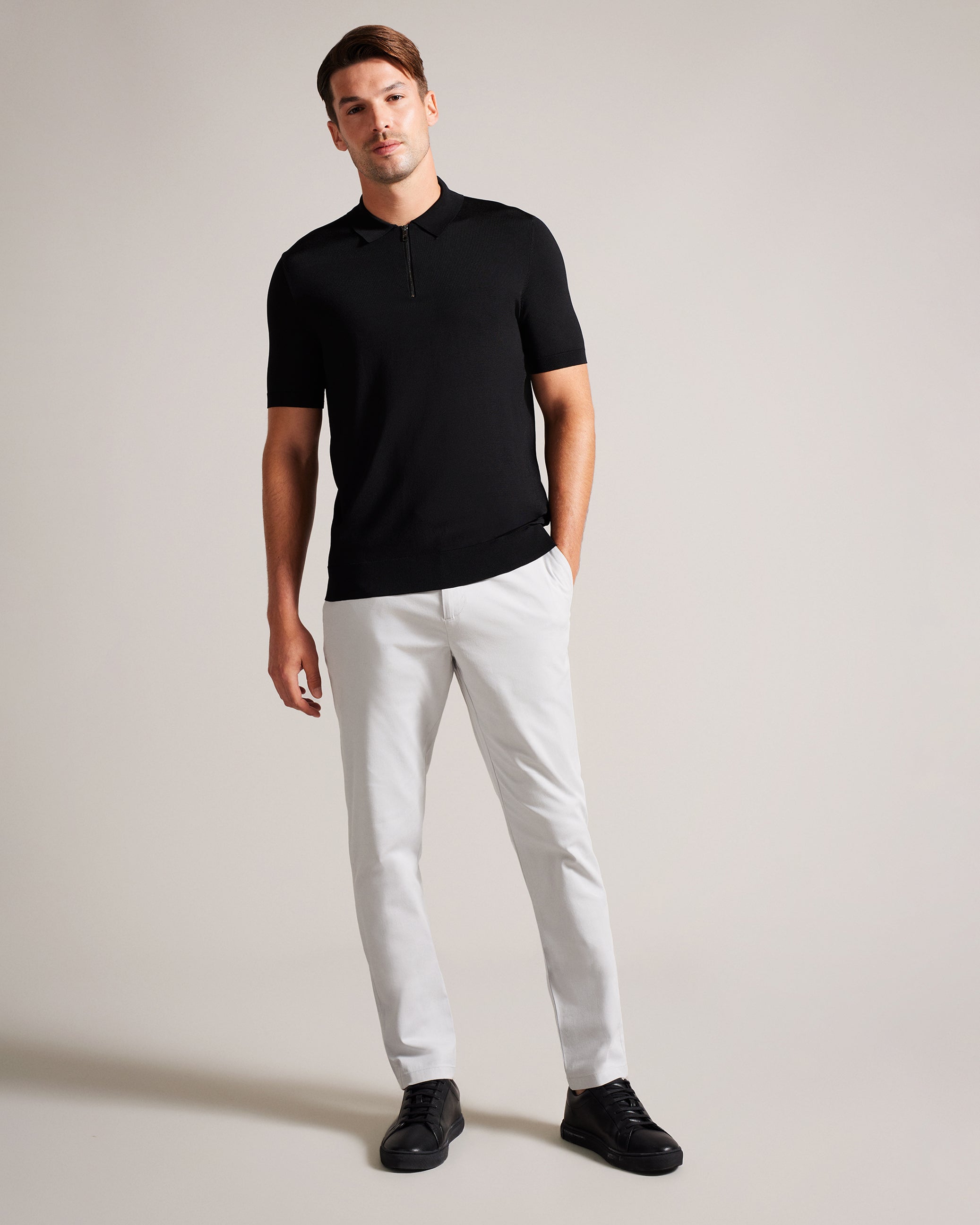 Men's Daldin-Ss Rayon Zip Polo Black