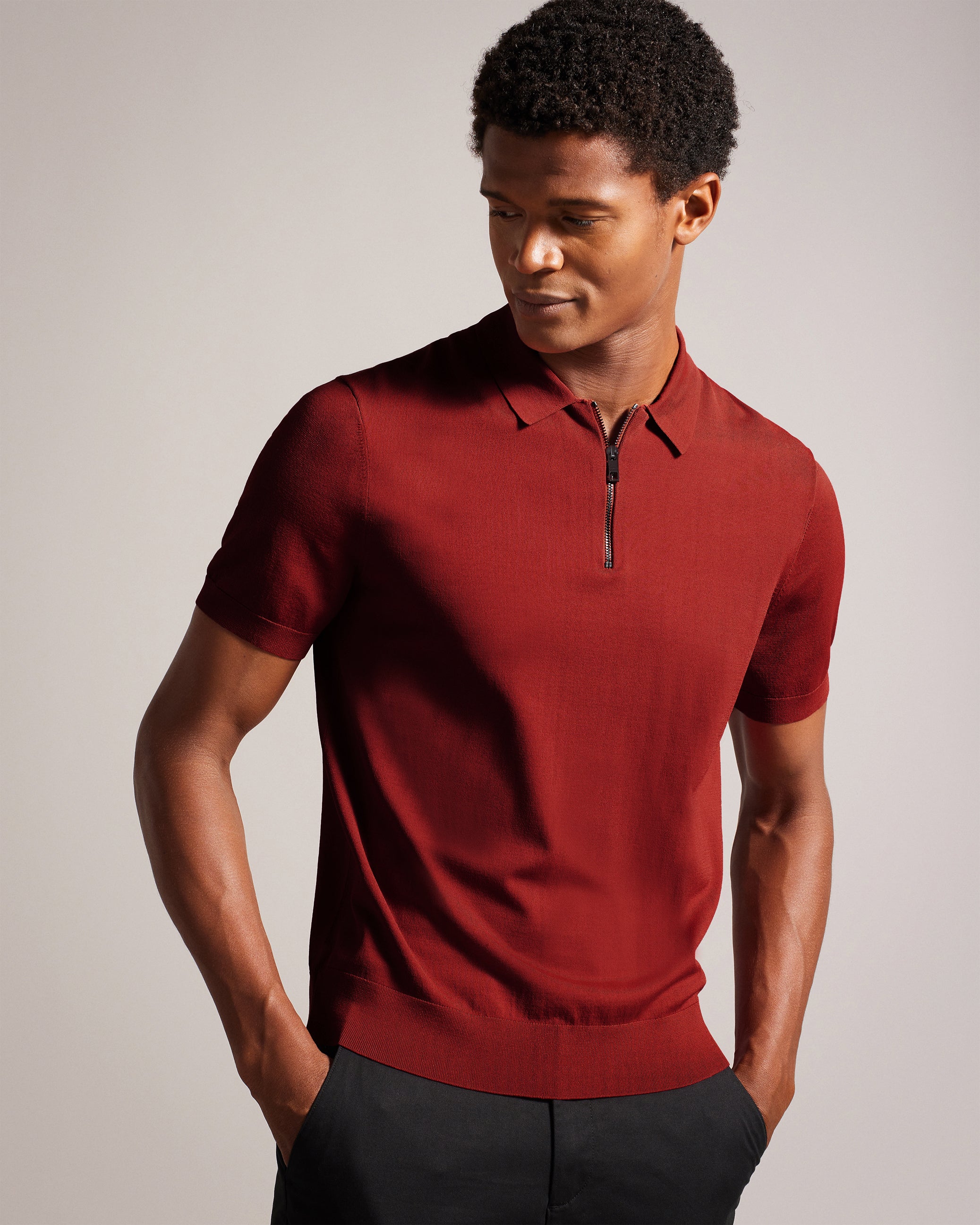 Men's Daldin-Ss Rayon Zip Polo Dk-Orange