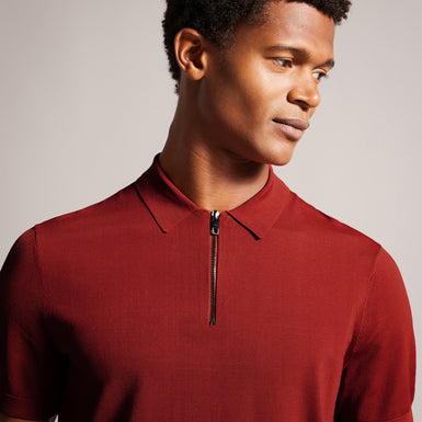 Men's Daldin-Ss Rayon Zip Polo Dk-Orange