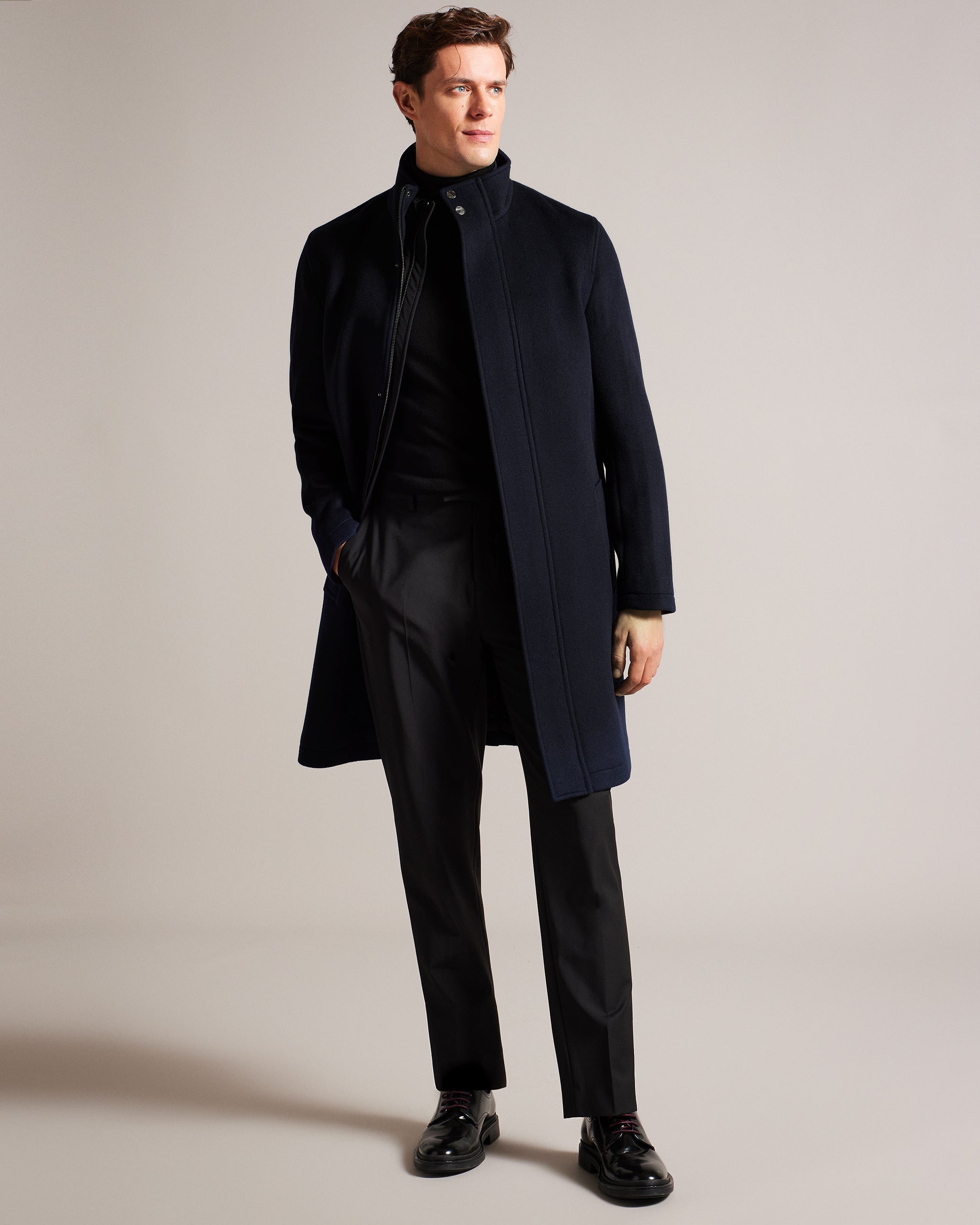 Men's Ederson-Wool Blend Funnel Neck Coat Navy