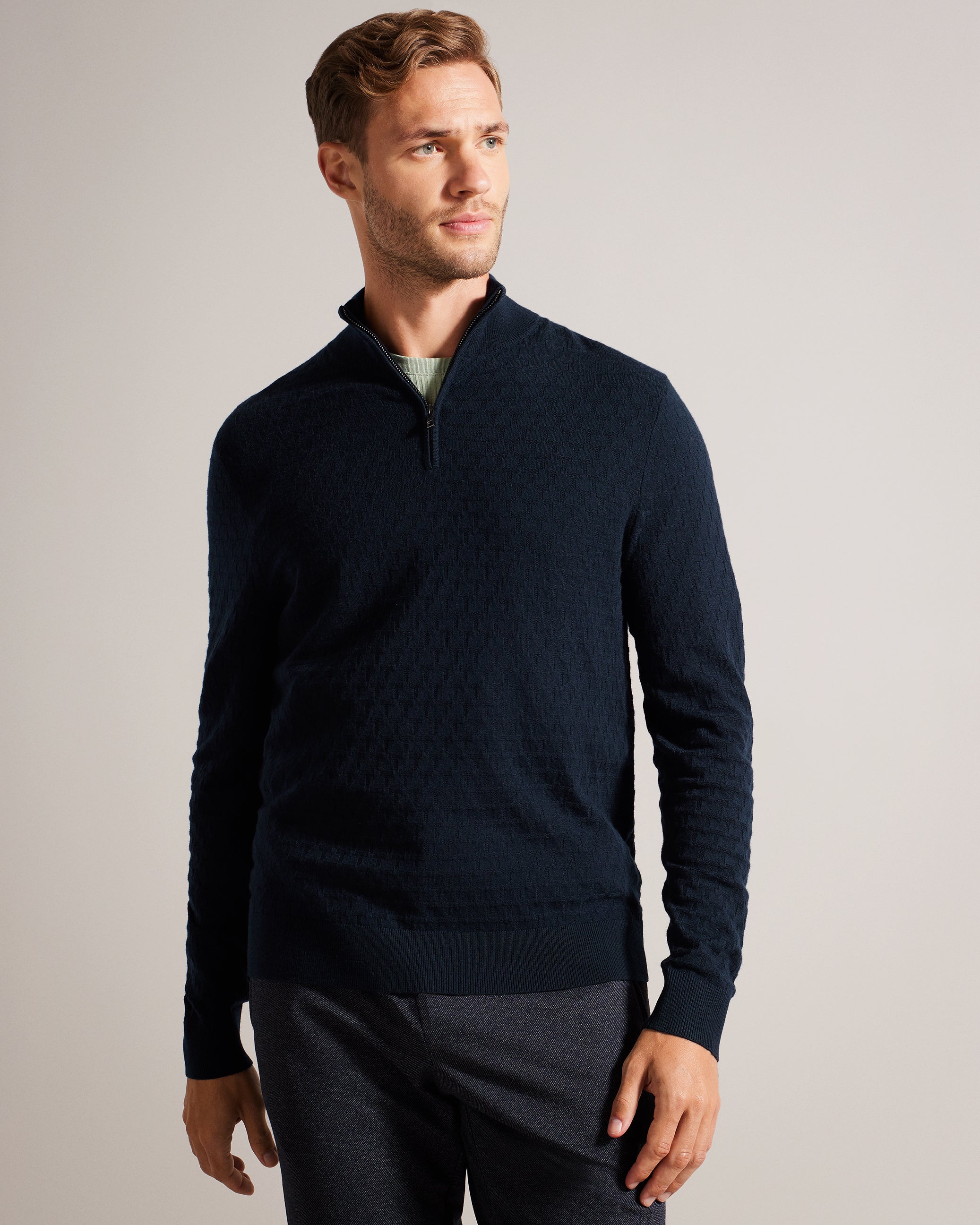 Men's Kurnle-Ls T Stitch Knitted Half Zip Navy