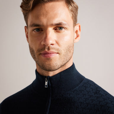 Men's Kurnle-Ls T Stitch Knitted Half Zip Navy