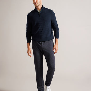 Men's Kurnle-Ls T Stitch Knitted Half Zip Navy