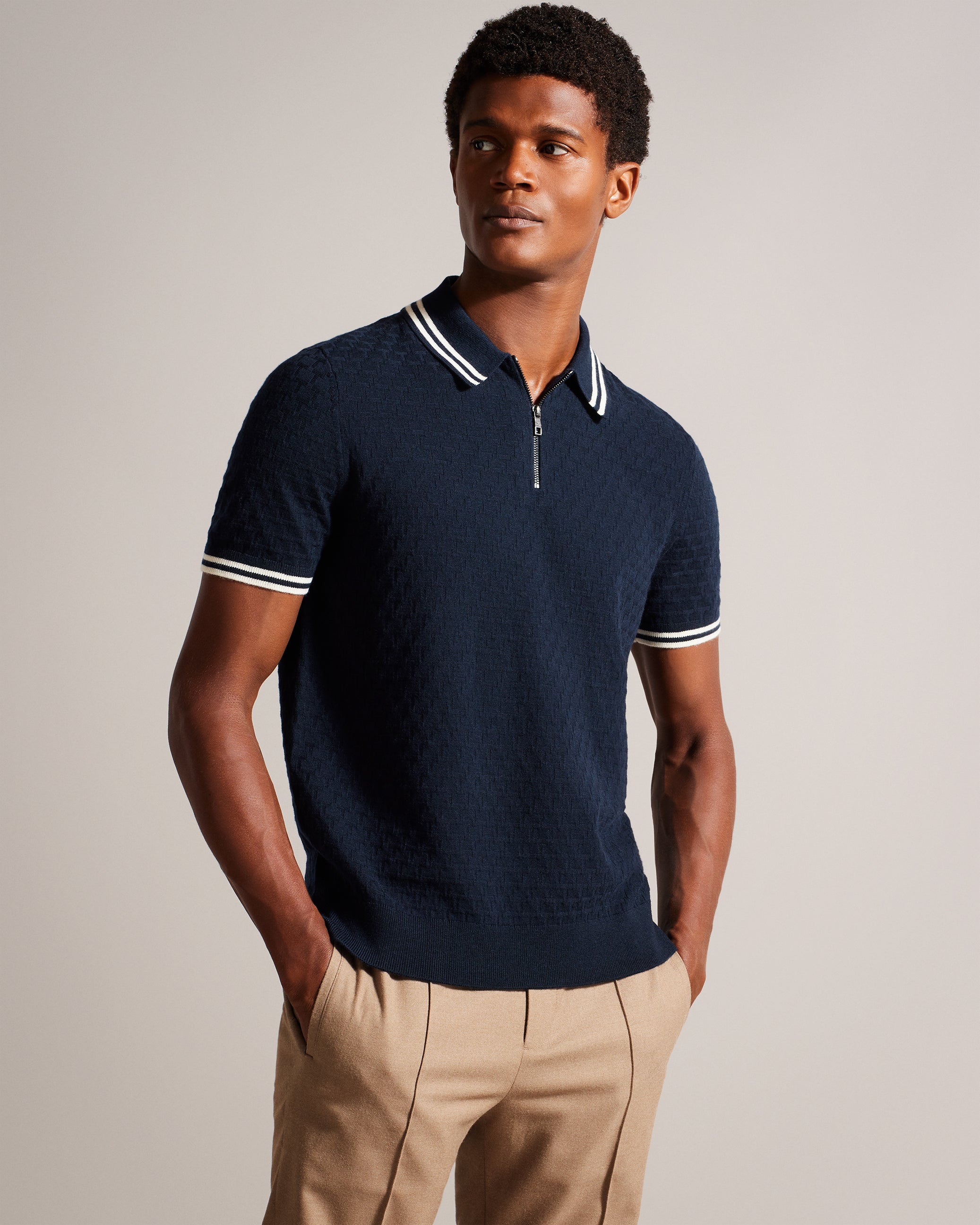 Men's Mahani-Ss Regular T Stitched Half-Zip Polo Navy