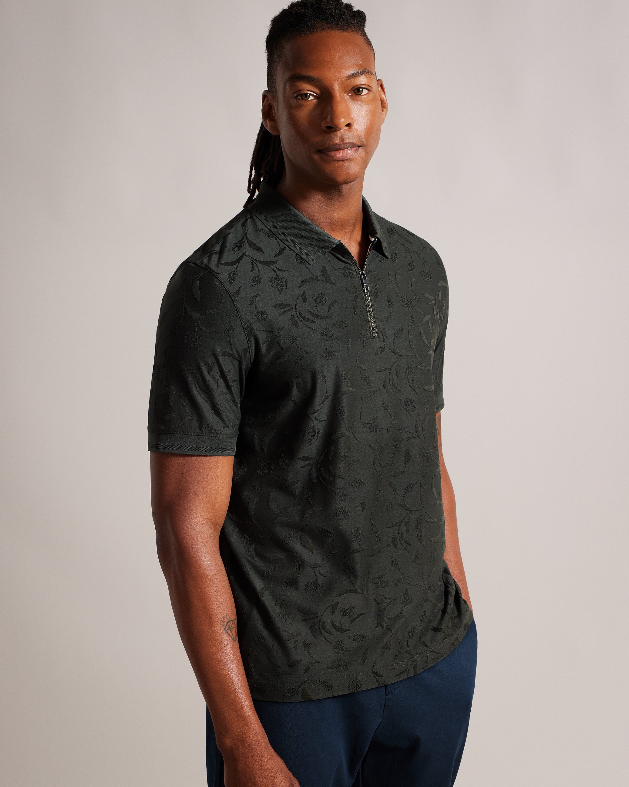 Men's Polenn-Ss Regular Textured Half-Zip Polo Dk-Green