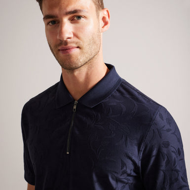 Men's Polenn-Ss Regular Textured Half-Zip Polo Navy