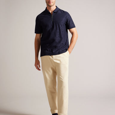 Men's Polenn-Ss Regular Textured Half-Zip Polo Navy