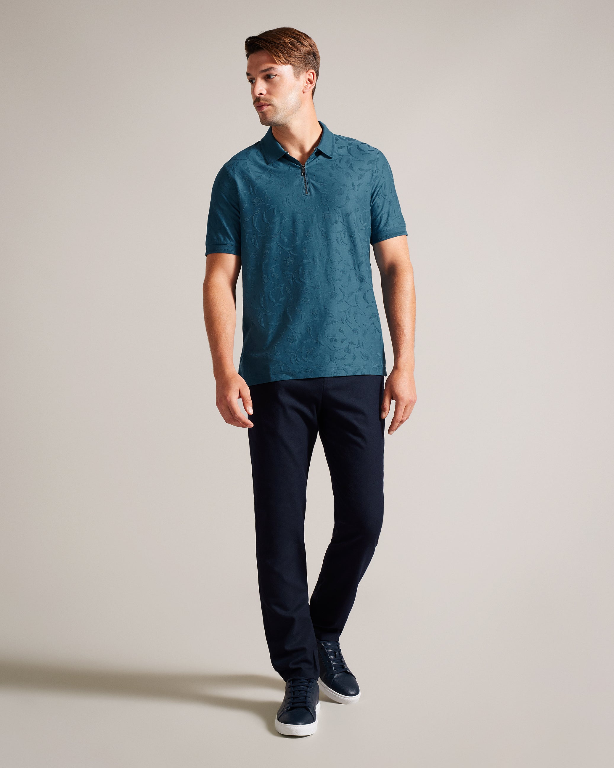 Men's Polenn-Ss Regular Textured Half-Zip Polo Teal-Blue