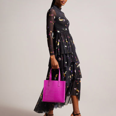 Women's Reptcon-Croc Effect Small Icon Bag Brt-Pink